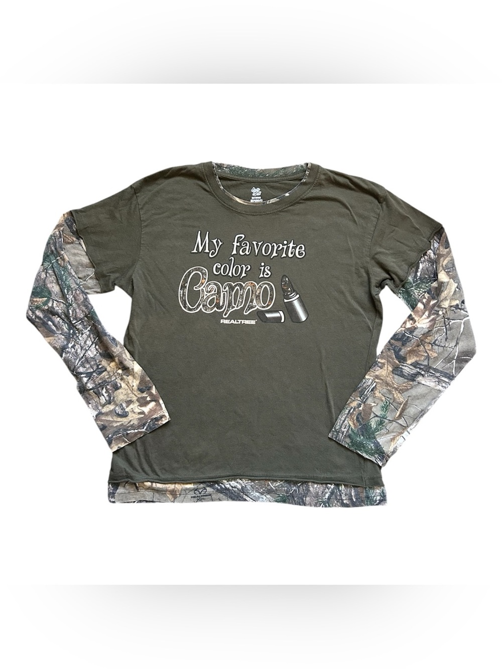 Lady Bell Realtree Long Sleeve layered Tee “My favorite Color is Camo” XL